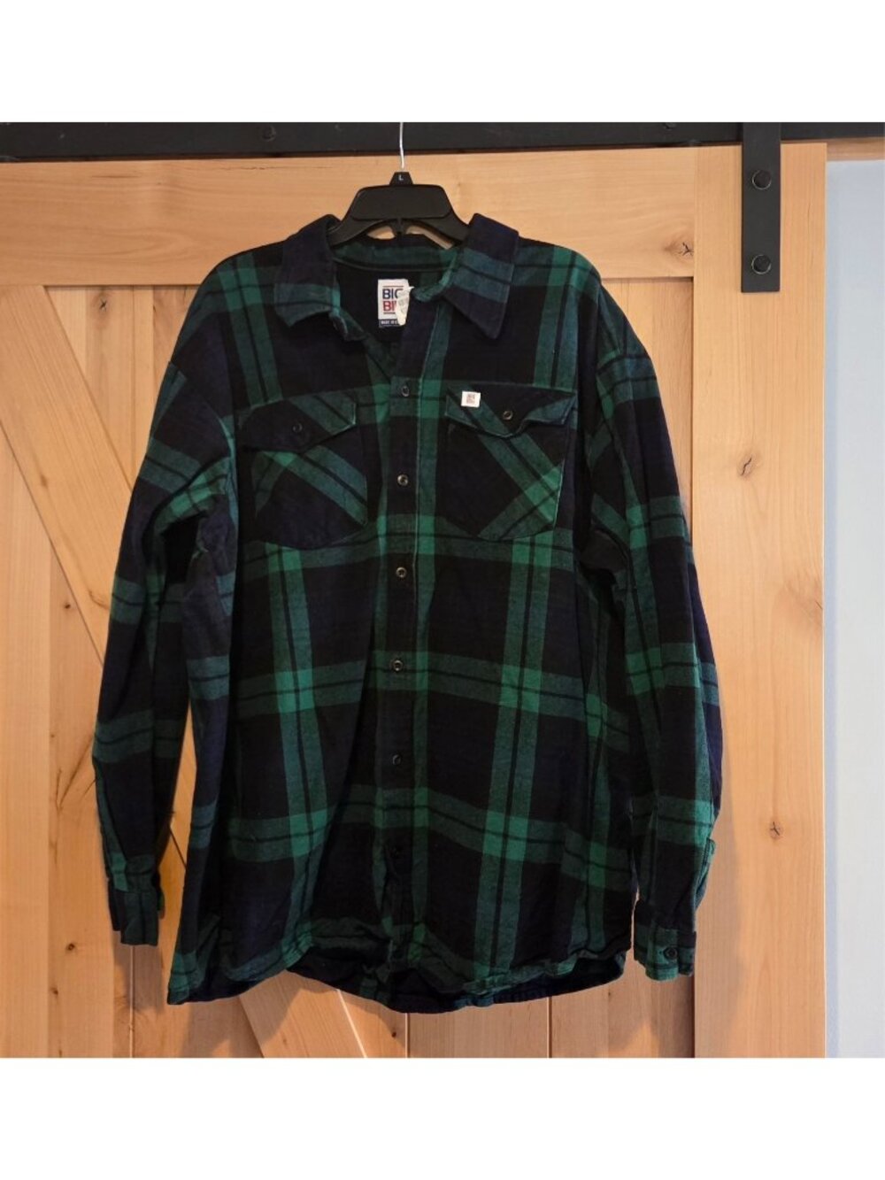 VTG Big Bill  Plaid Logger Flannel Work Shirt Sz 3X Green Blue Made In USA
